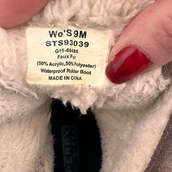 Sperry Top-Sider Ripwater Faux Fur Rubber Brown Leather Rain Boots Size 9 - Picture 8 of 8